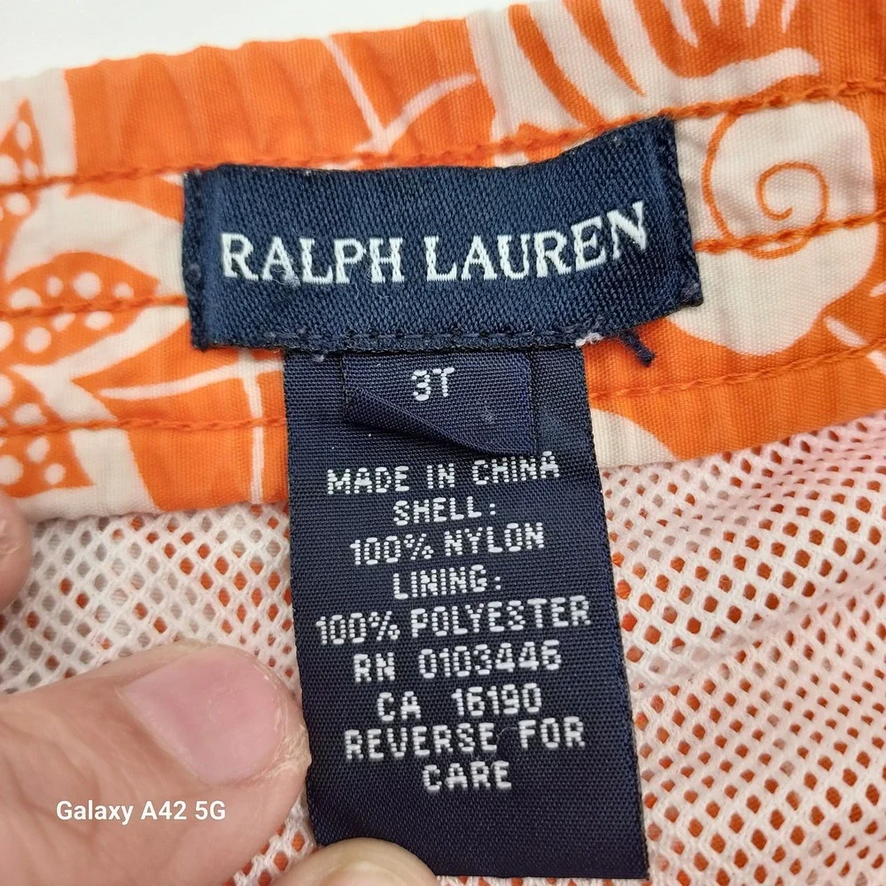 Ralph Lauren Boys 3T Orange‎ Tropical Palm Tree Shell Swim Trunks TR310631